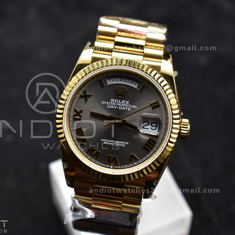 DayDate 36 YG QF Best Edition 904L Steel Grey Dial with Roman Marker on President Bracelet vr3255 V5 (Gain Weight)